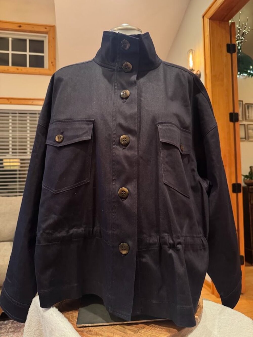 Ann Taylor Factory Navy Utility Jacket XL Button Front Lightweight Shacket